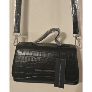 French Connection Meira Croco Crossbody Bag Black Faux Leather NWT MSRP $98